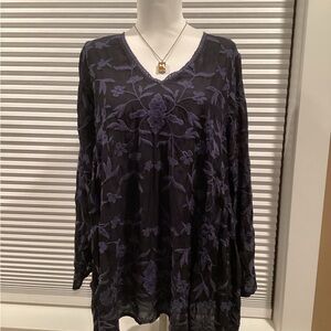 Johnny Was Navy Embroidered V-Neck Tunic